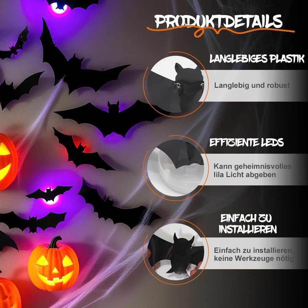 104-Piece Lighted Bat, Spider and Ghost Wall Decor Set