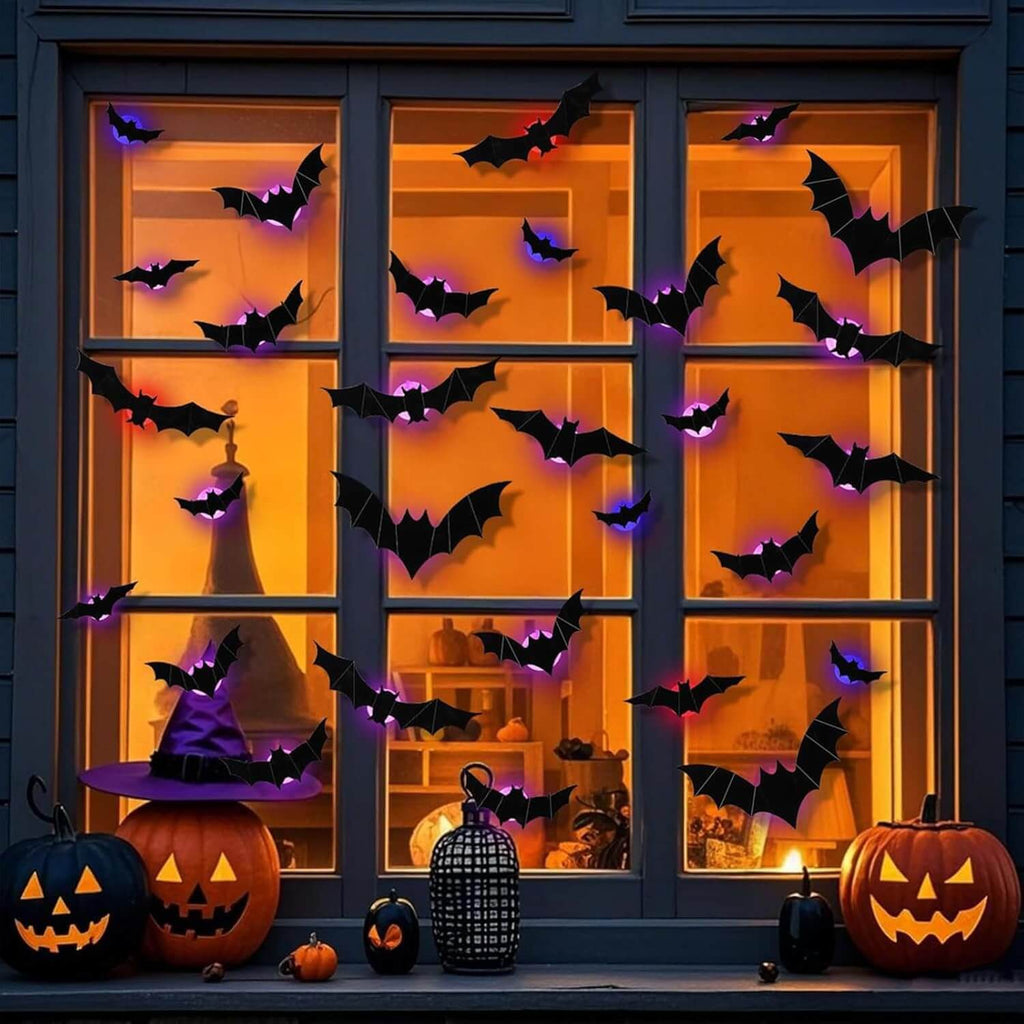 104-Piece Lighted Bat, Spider and Ghost Wall Decor Set