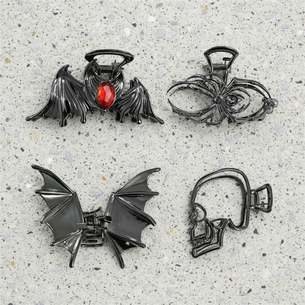 4-Piece Halloween Spider and Bat Hair Clip Set