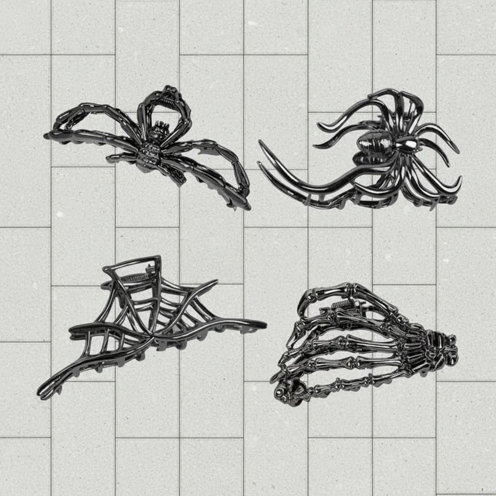 4-Piece Halloween Spider and Bat Hair Clip Set