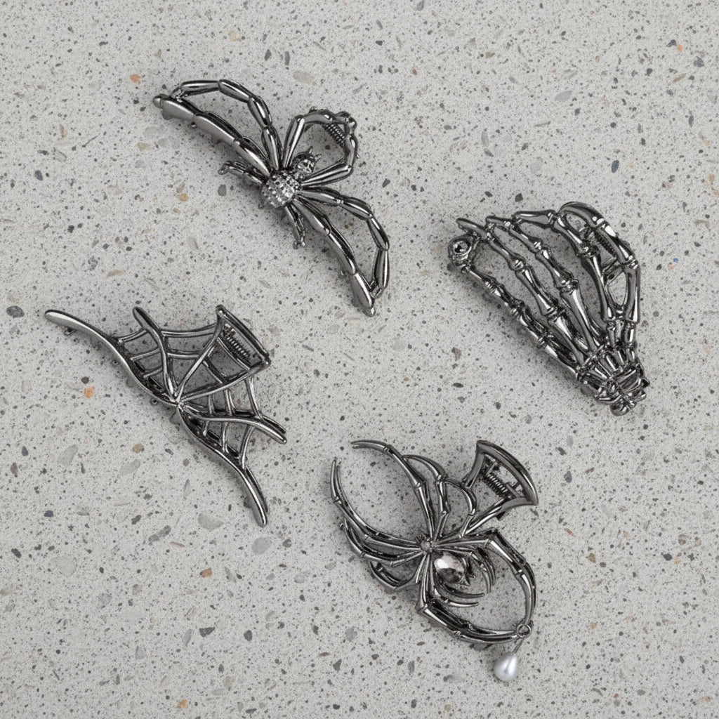 4-Piece Halloween Spider and Bat Hair Clip Set