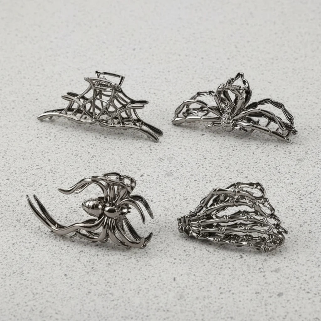 4-Piece Halloween Spider and Bat Hair Clip Set