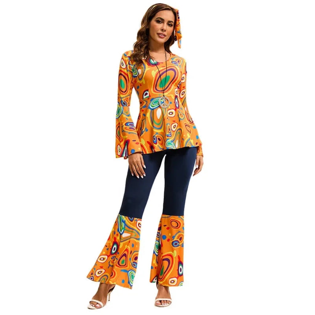 Adult Retro Hippie Bell Bottom Halloween Costume Set