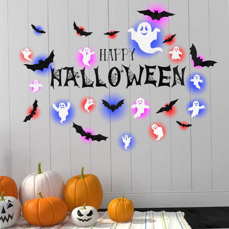 104-Piece Lighted Bat, Spider and Ghost Wall Decor Set