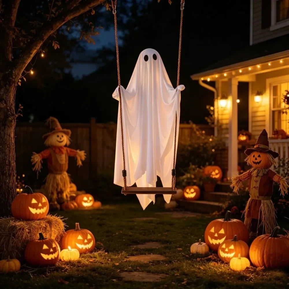 Remote-Controlled Lighted Hanging Ghost Decoration
