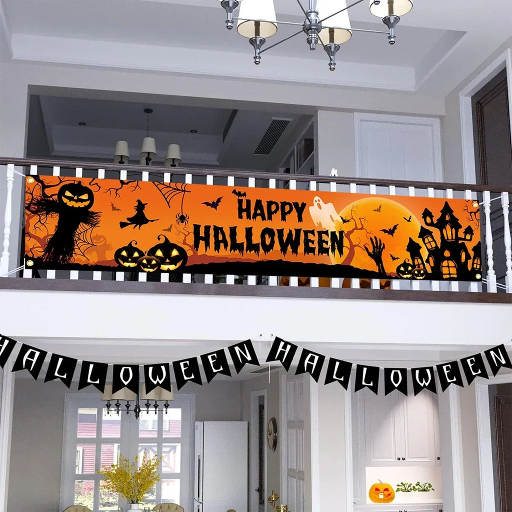 Halloween Pumpkin and Bat Party Banner