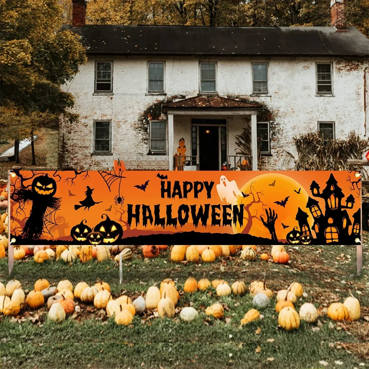 Halloween Pumpkin and Bat Party Banner