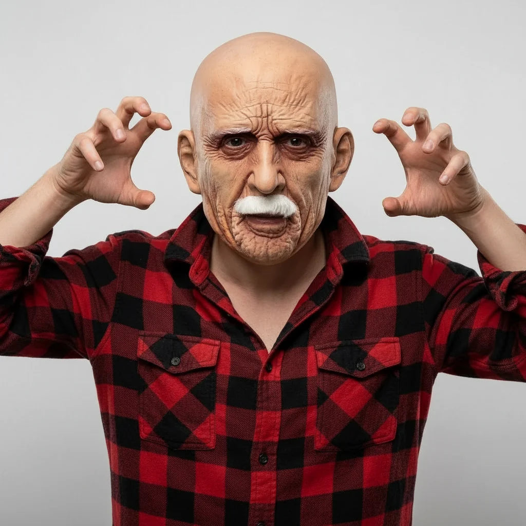 Full-Head Old Man Costume Mask with White Beard