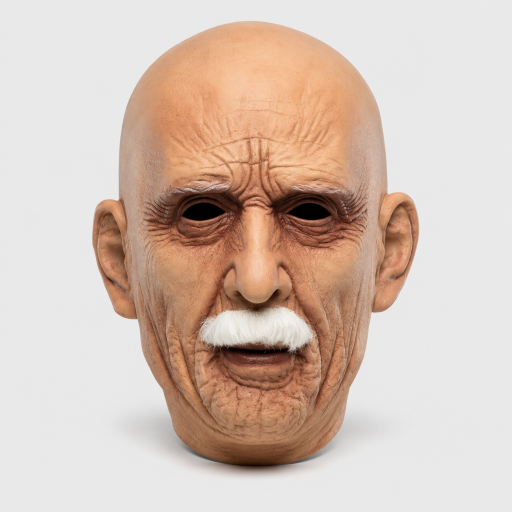 Full-Head Old Man Costume Mask with White Beard