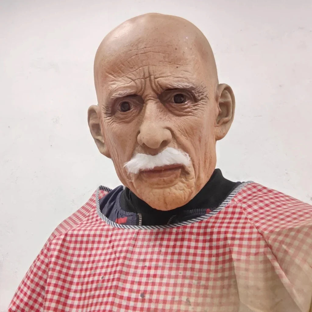 Full-Head Old Man Costume Mask with White Beard