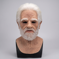Realistic full face latex Halloween mask on a display stand