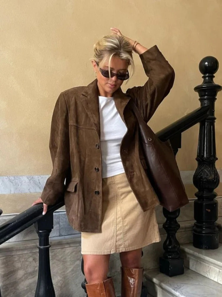 Elegant brown suede jacket for women