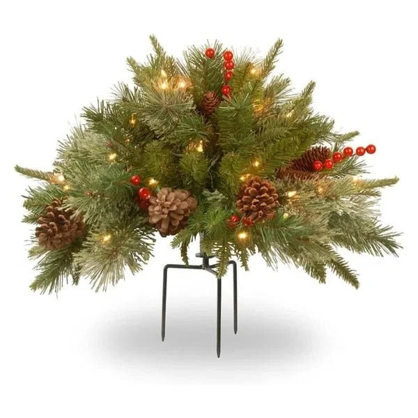 Pre-Lit LED Evergreen Christmas Urn Filler – Battery Operated Porch Decoration