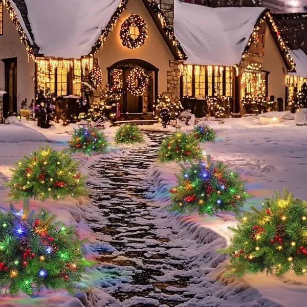 Pre-Lit LED Evergreen Christmas Urn Filler – Battery Operated Porch Decoration