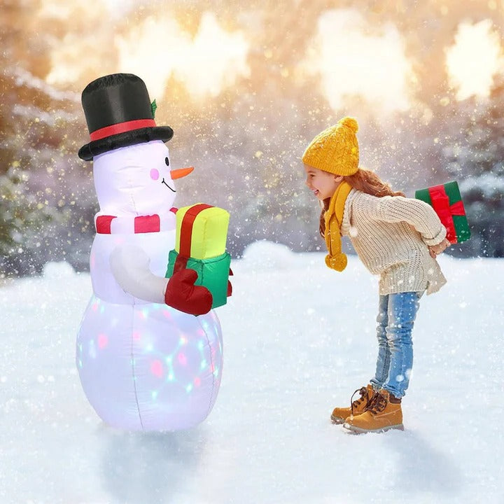 5 ft Inflatable Snowman with Rotating LED Lights – Outdoor Christmas Yard Decoration