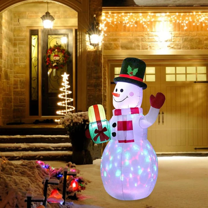 5 ft Inflatable Snowman with Rotating LED Lights – Outdoor Christmas Yard Decoration