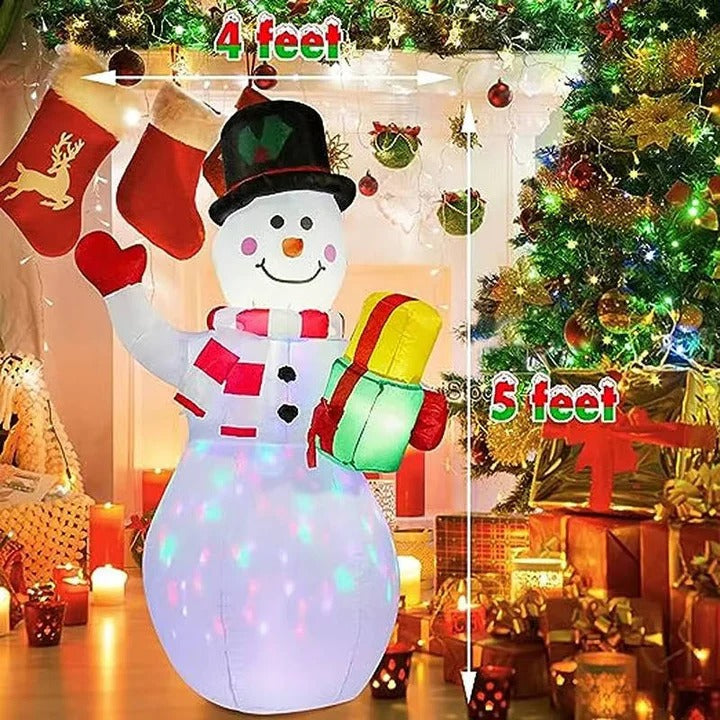 5 ft Inflatable Snowman with Rotating LED Lights – Outdoor Christmas Yard Decoration