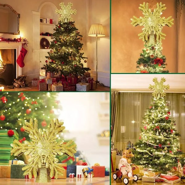 LED Star Christmas Tree Topper with Rotating Snowflake Projector