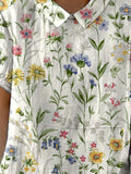 Women's Casual Cotton Linen Shirt with Retro Floral Print