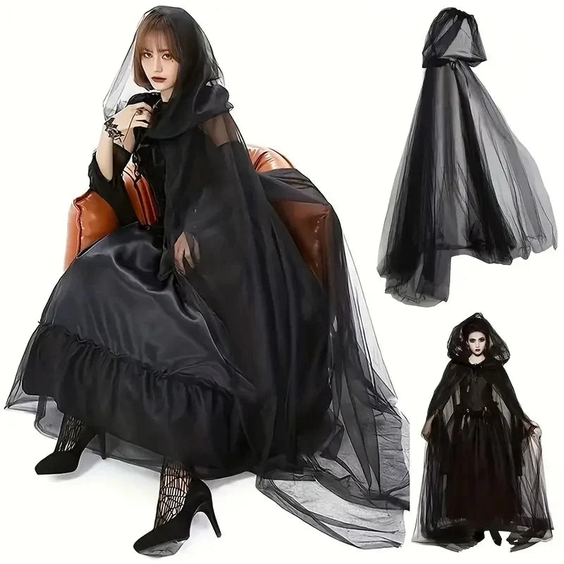Women’s Layered Tulle Hooded Witch Cape