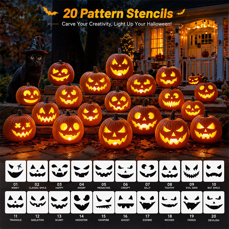 36-Piece Pumpkin Carving Kit with Stencils and LED Lights