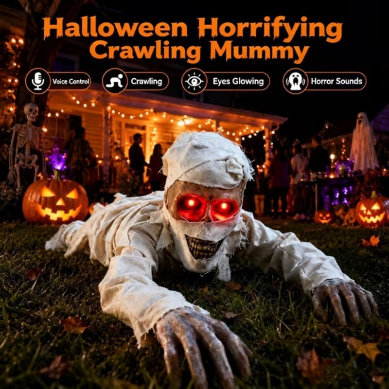 42-Inch Sound-Activated Crawling Mummy Decoration