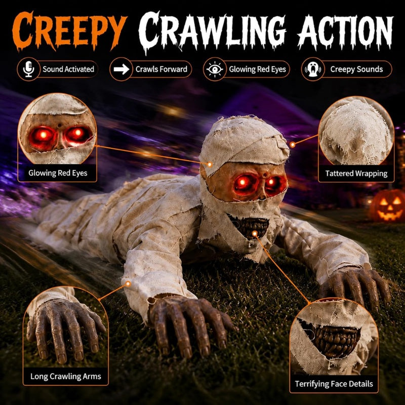 42-Inch Sound-Activated Crawling Mummy Decoration