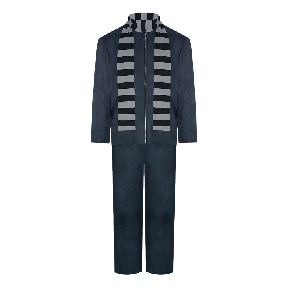 Men’s Gray Suit Costume with Striped Scarf