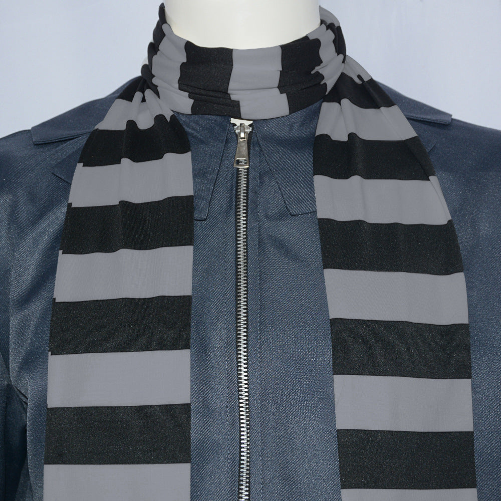 Men’s Gray Suit Costume with Striped Scarf
