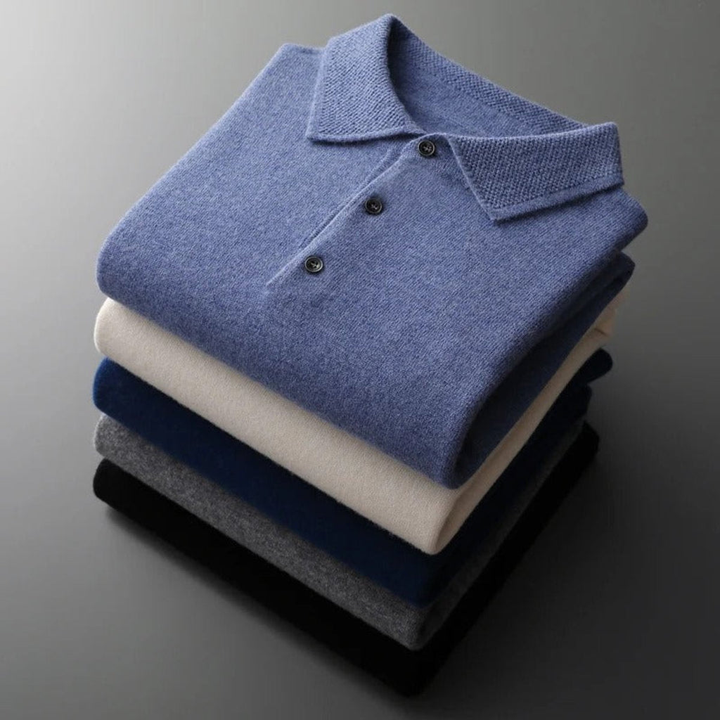 Men's Cashmere Polo Sweater – Knit, Button Collar