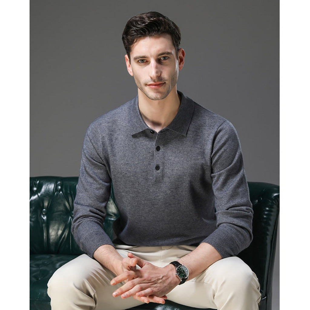 Men's Cashmere Polo Sweater – Knit, Button Collar
