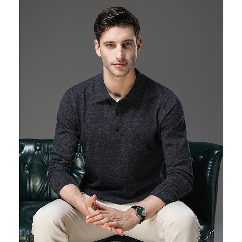 Men's Cashmere Polo Sweater – Knit, Button Collar