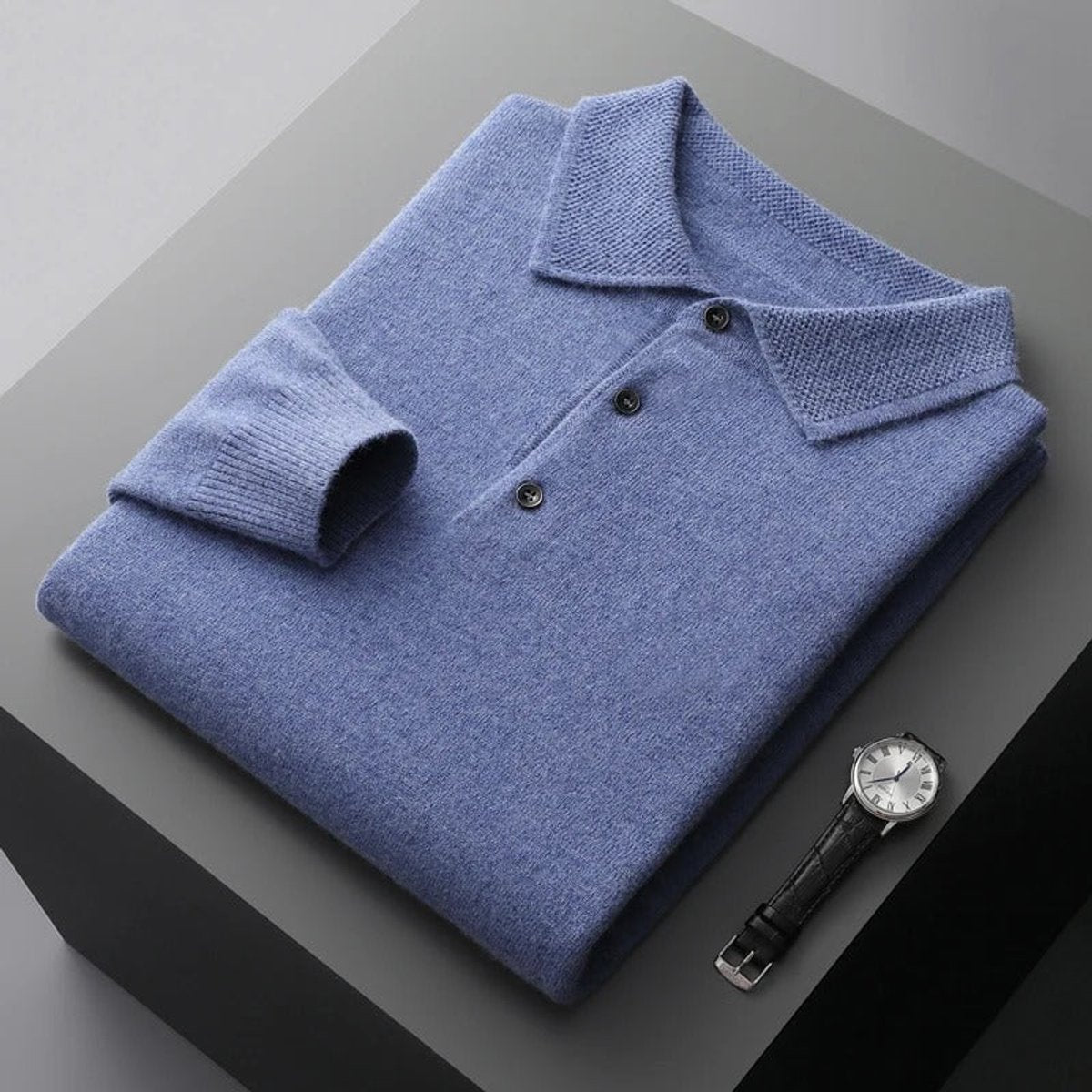 Men's Cashmere Polo Sweater – Knit, Button Collar
