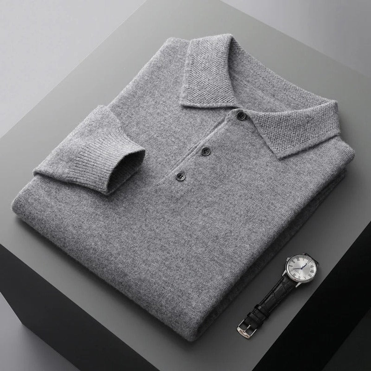 Men's Cashmere Polo Sweater – Knit, Button Collar