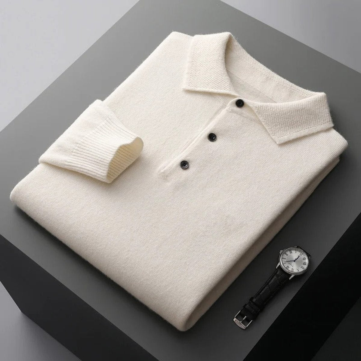 Men's Cashmere Polo Sweater – Knit, Button Collar