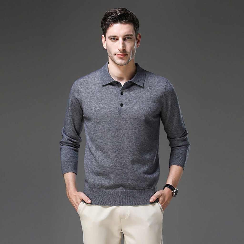 Men's Cashmere Polo Sweater – Knit, Button Collar
