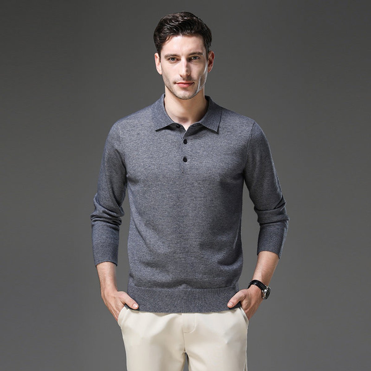 Men's Cashmere Polo Sweater – Knit, Button Collar
