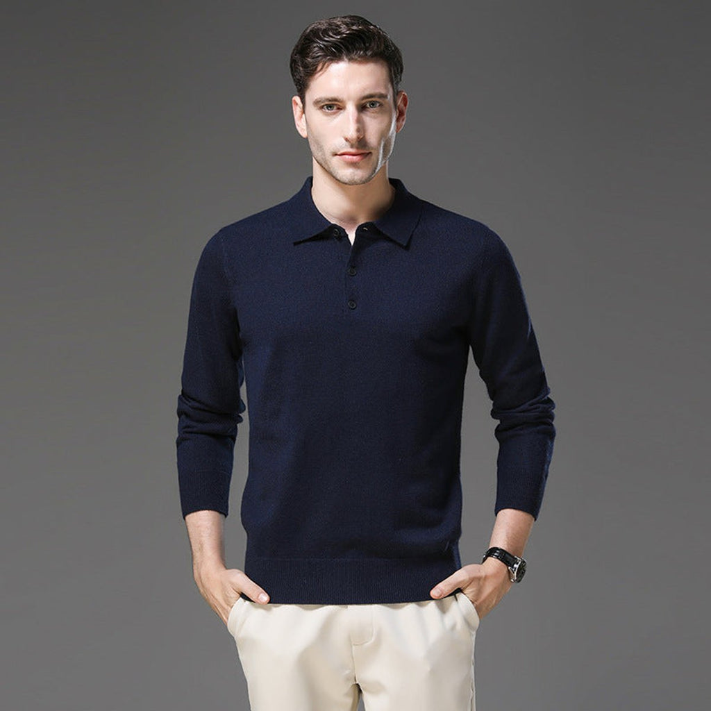Men's Cashmere Polo Sweater – Knit, Button Collar