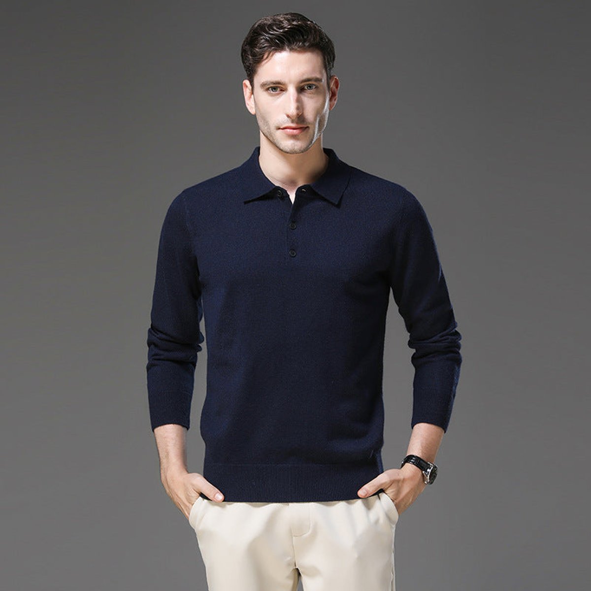 Men's Cashmere Polo Sweater – Knit, Button Collar