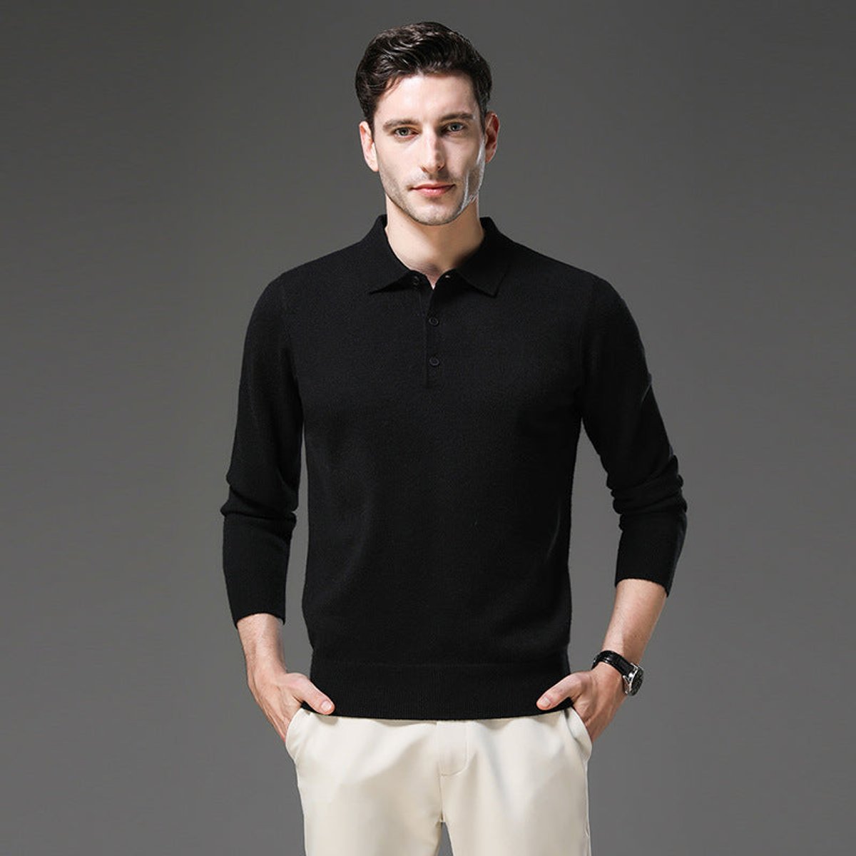 Men's Cashmere Polo Sweater – Knit, Button Collar