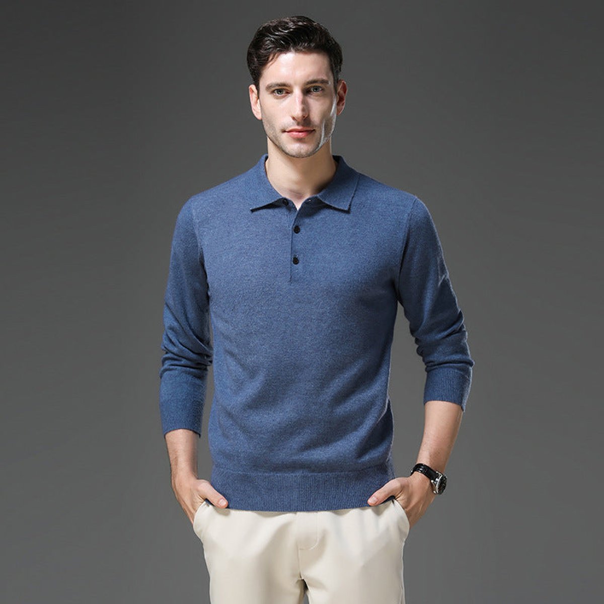 Men's Cashmere Polo Sweater – Knit, Button Collar
