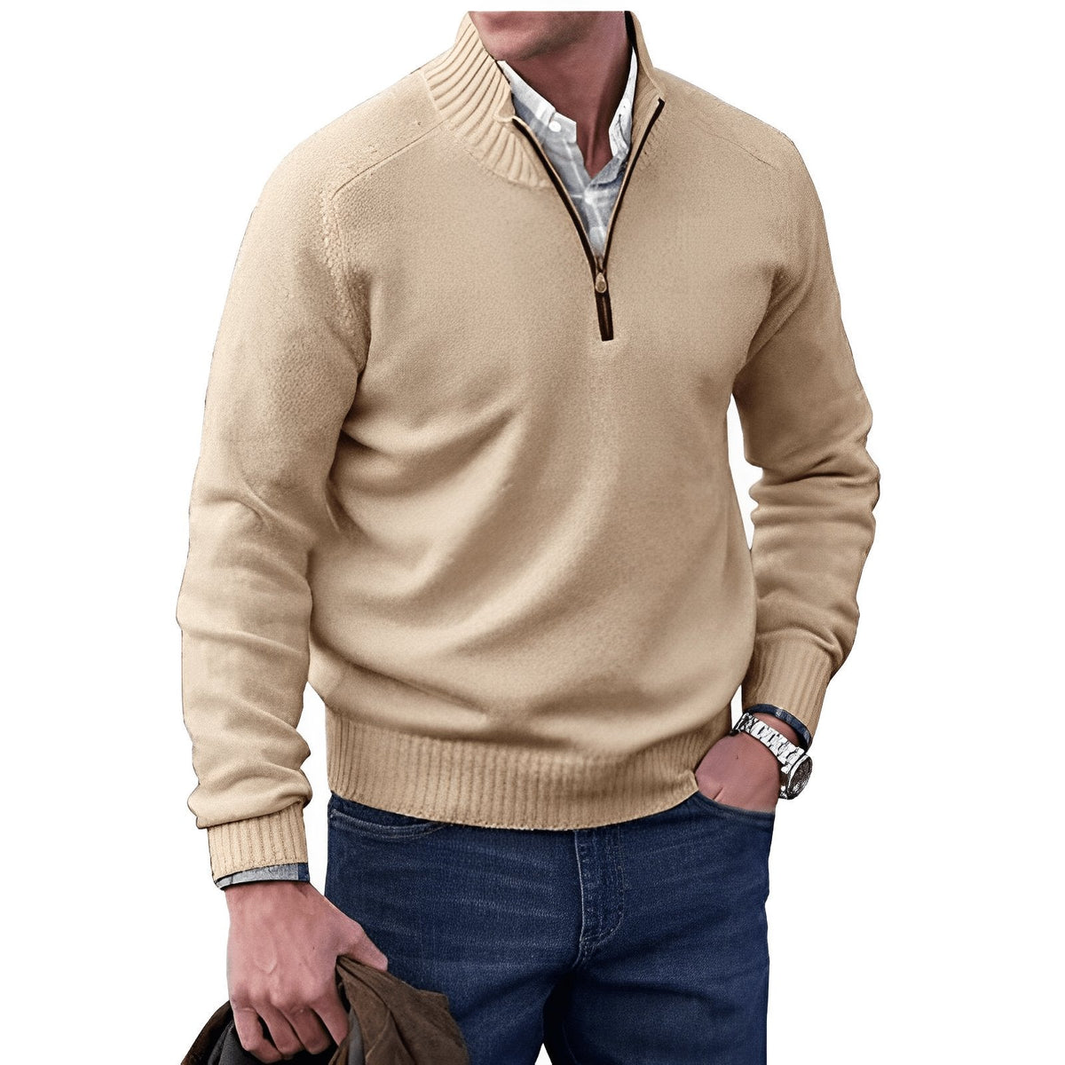 Men's Quarter-Zip Sweater – Knit Pullover, Regular Fit
