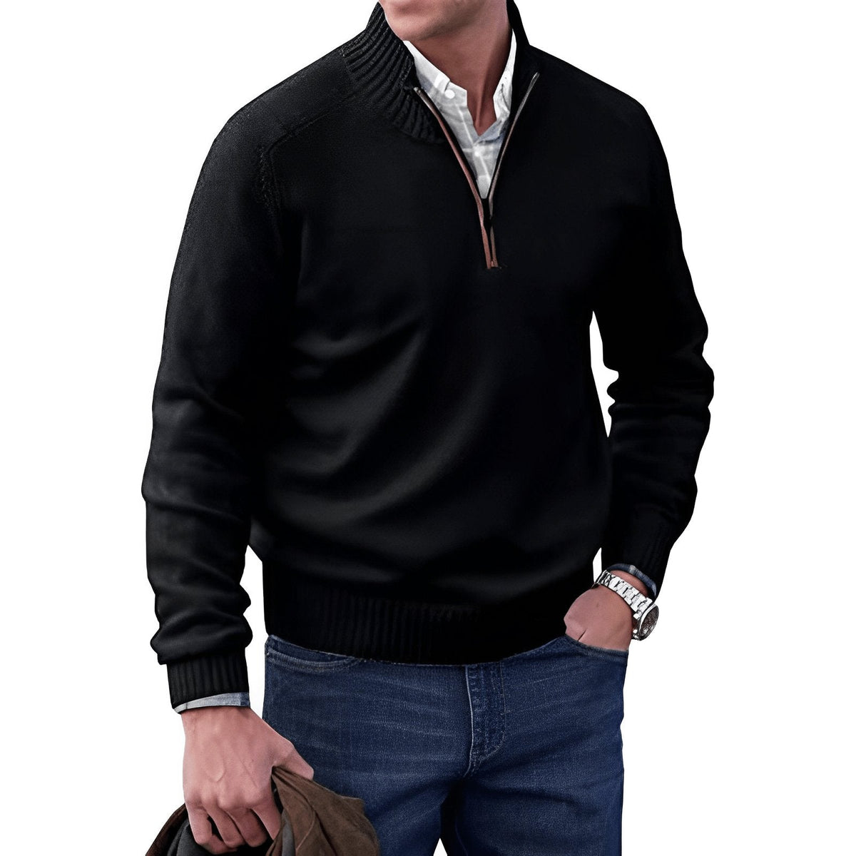 Men's Quarter-Zip Sweater – Knit Pullover, Regular Fit