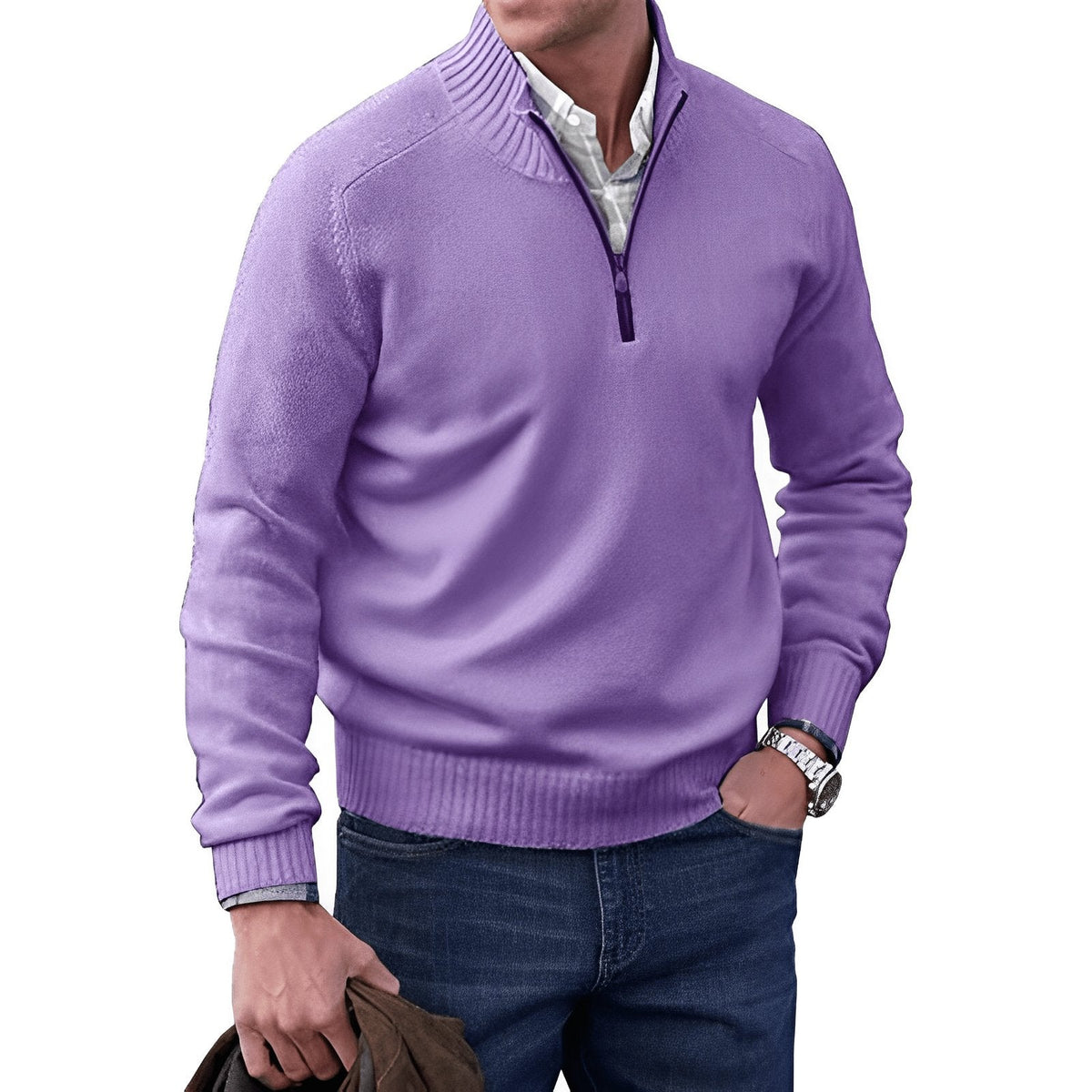 Men's Quarter-Zip Sweater – Knit Pullover, Regular Fit