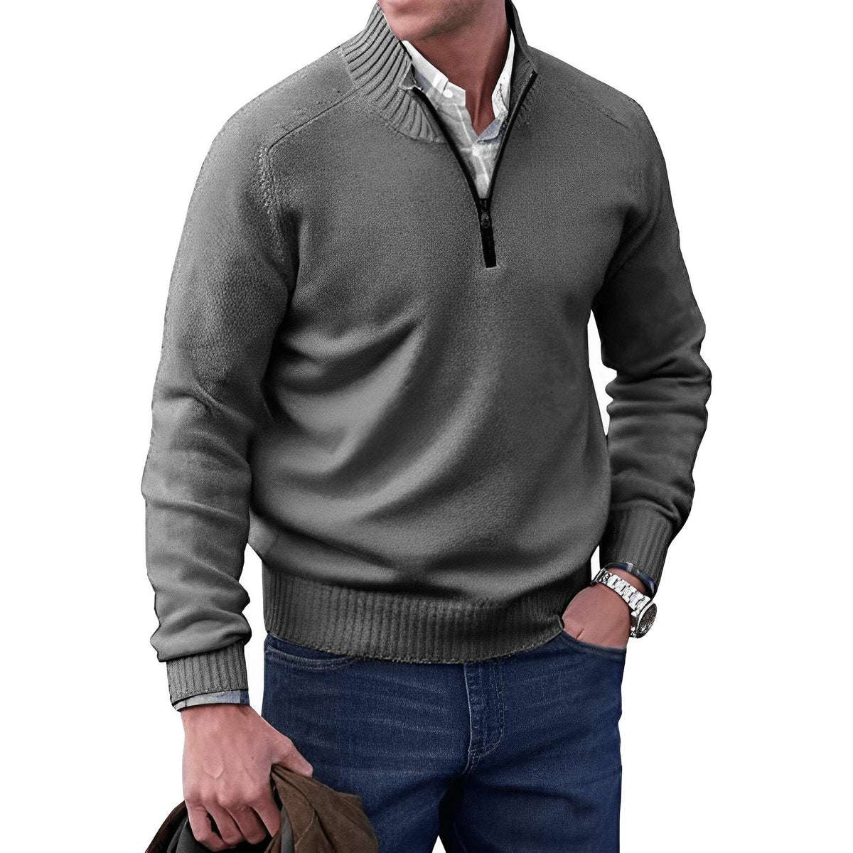 Men's Quarter-Zip Sweater – Knit Pullover, Regular Fit