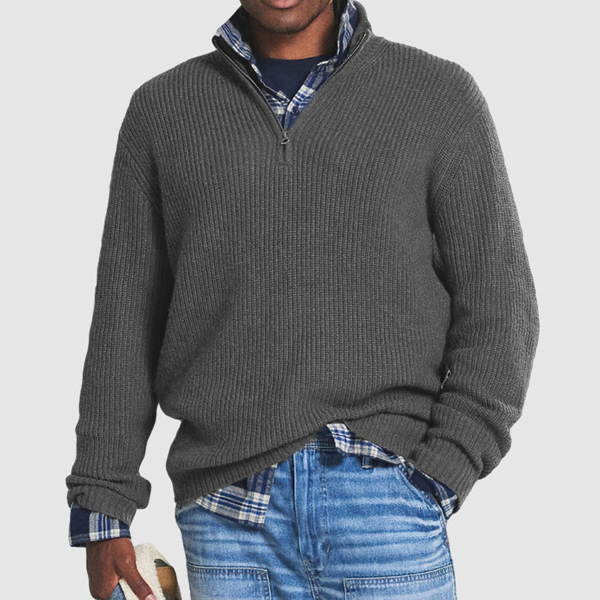 Men's Quarter-Zip Sweater – Ribbed Knit, Business Casual