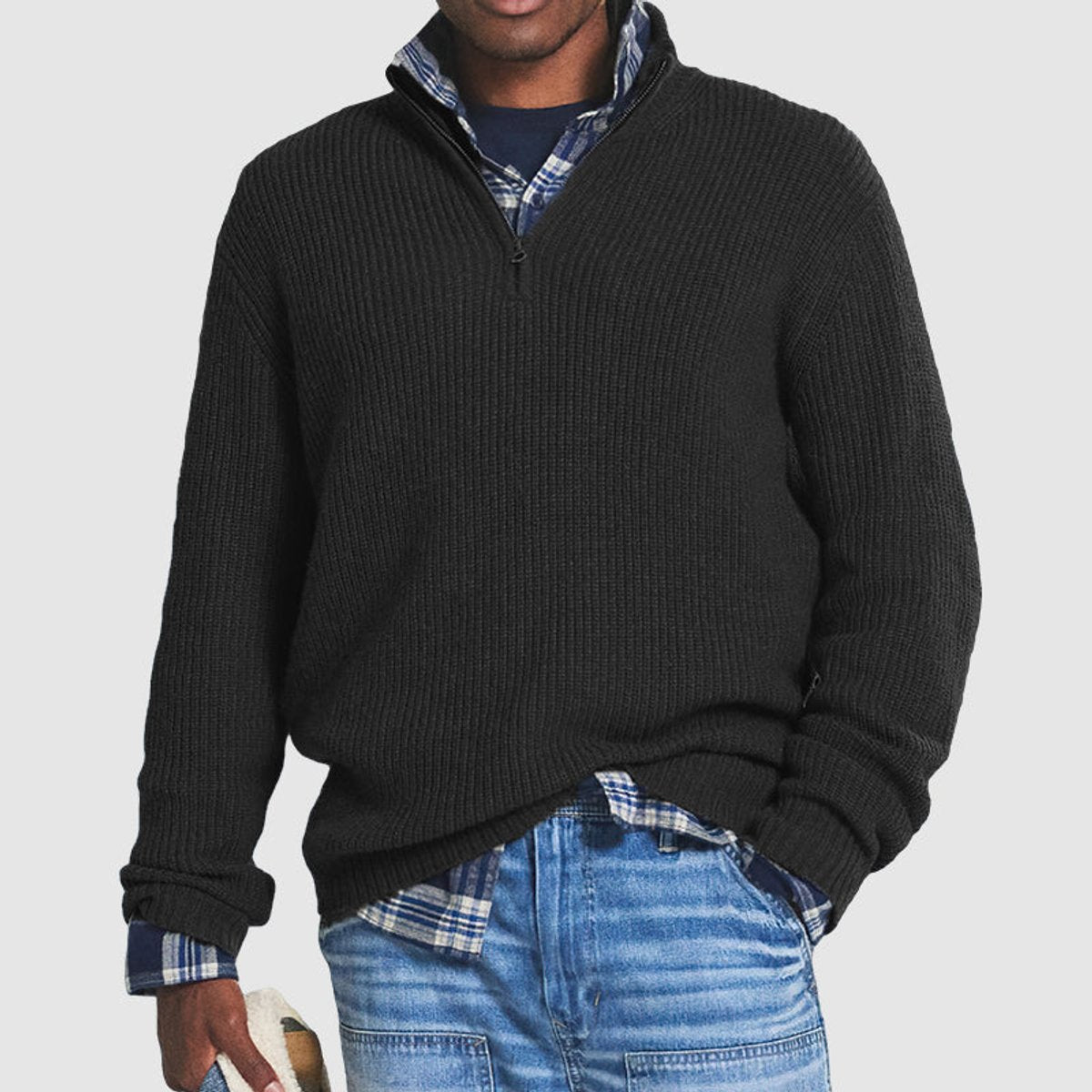 Men's Quarter-Zip Sweater – Ribbed Knit, Business Casual
