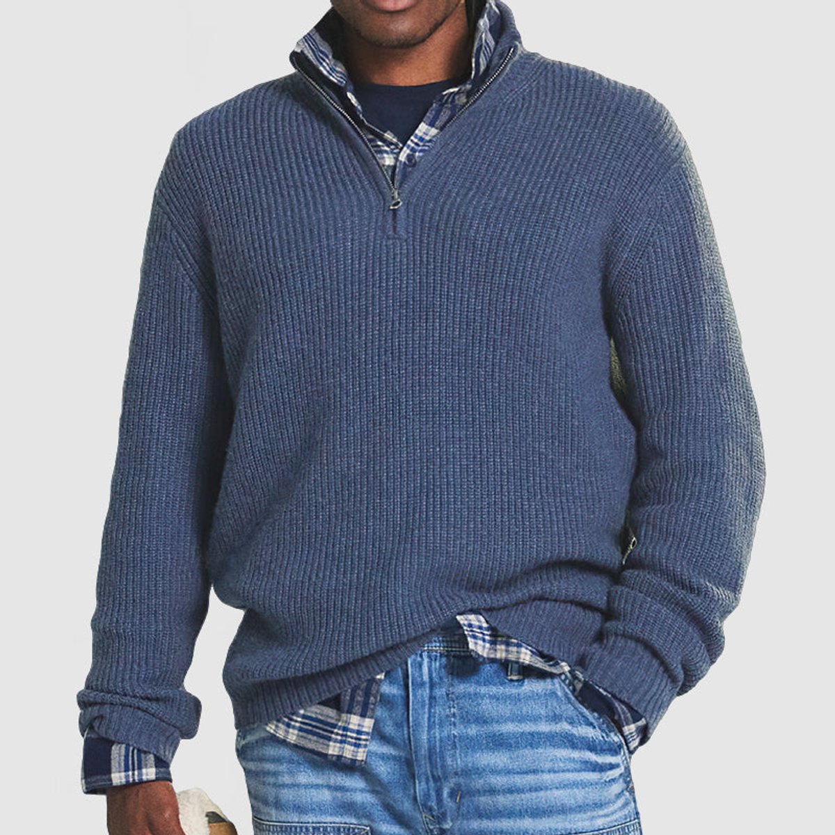 Men's Quarter-Zip Sweater – Ribbed Knit, Business Casual