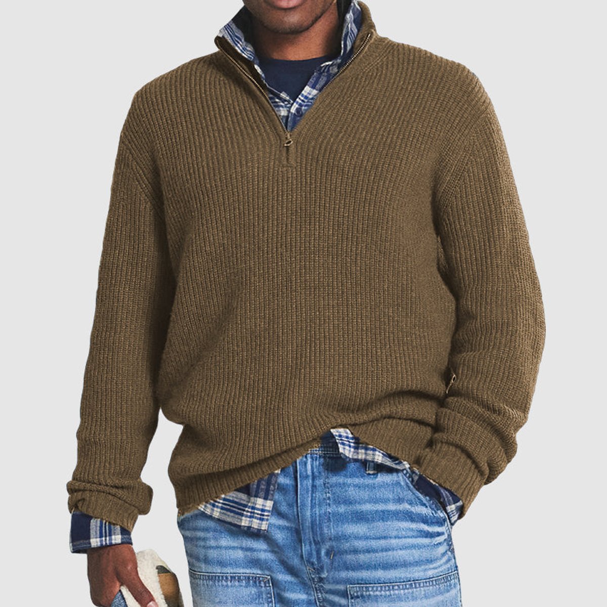 Men's Quarter-Zip Sweater – Ribbed Knit, Business Casual