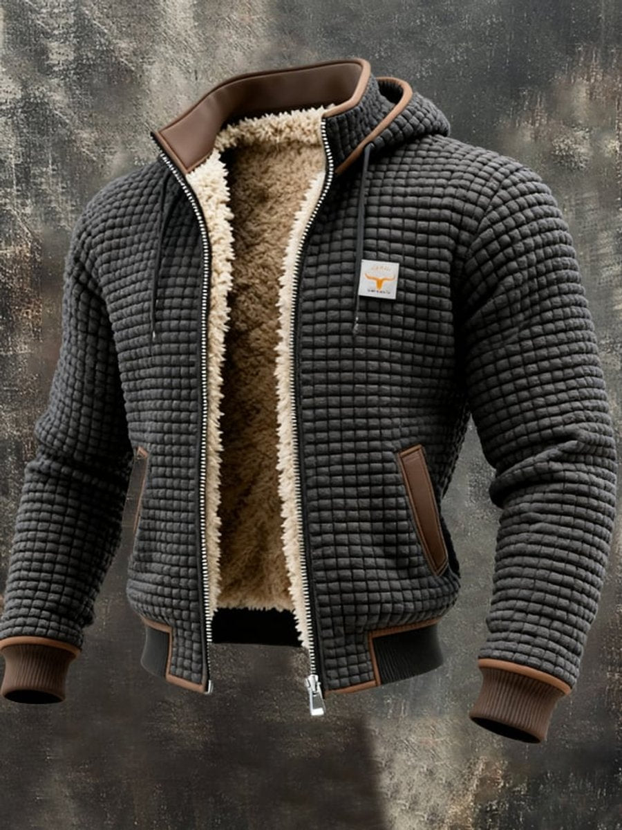 Men's Fleece-Lined Quilted Jacket with Stand Collar and Zip